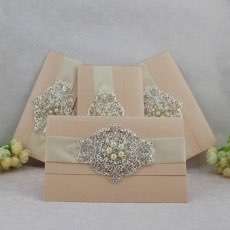 Invitation Card with Buckle Decoration Foil Printing Customized Wedding Invites Reception Card 